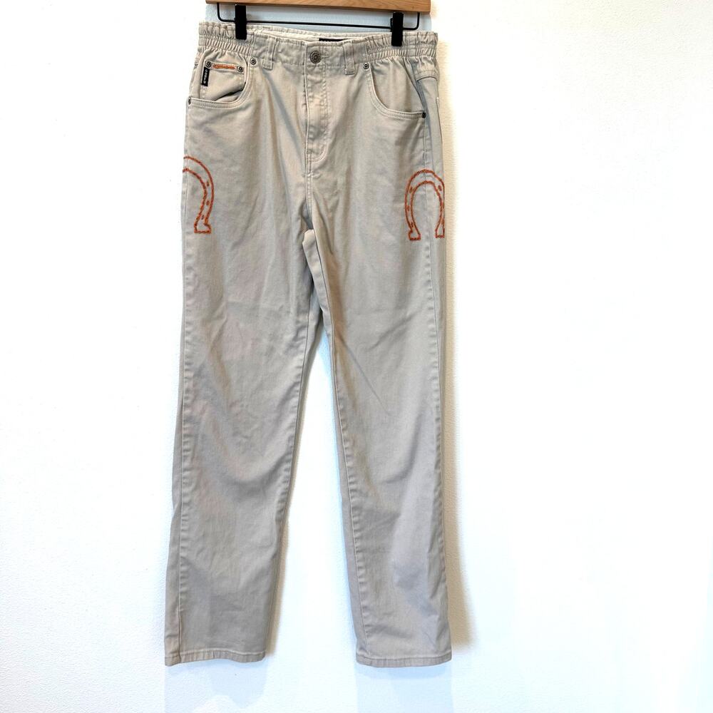 Vintage 80's CORFU Women's Tan Western Horseshoe Embroidered Jeans Size 10